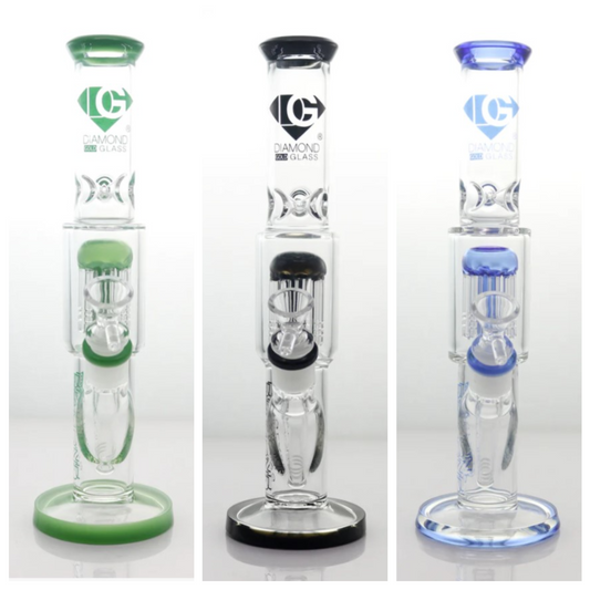 Diamond Glass - 11" Straight Tree Arm Water Pipe - Assorted Colors