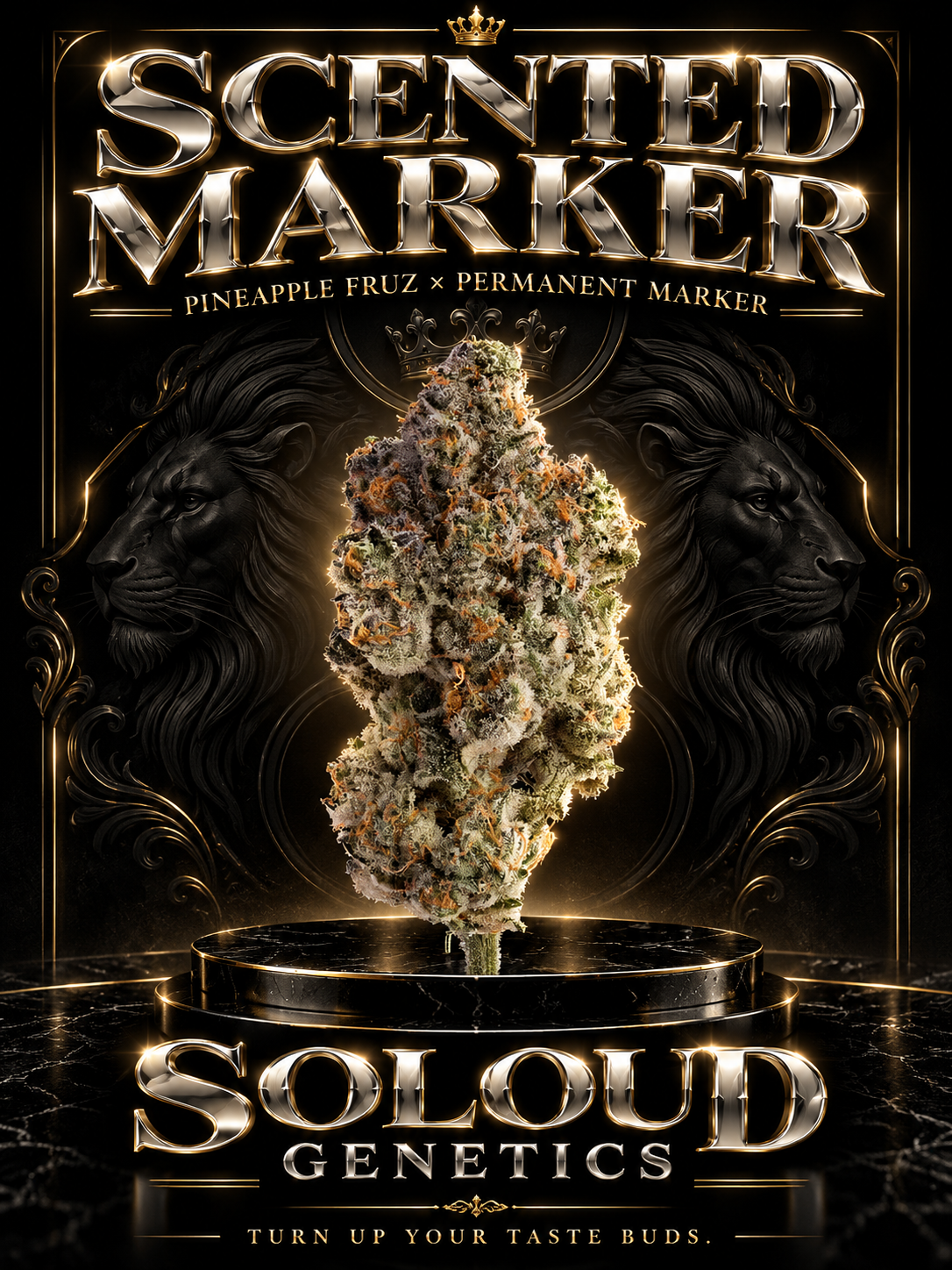 Scented Marker S1 by SoLoud Genetics, original gold chrome flower poster